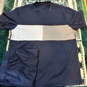 Men's Navy and White Shirt with Matching Shorts